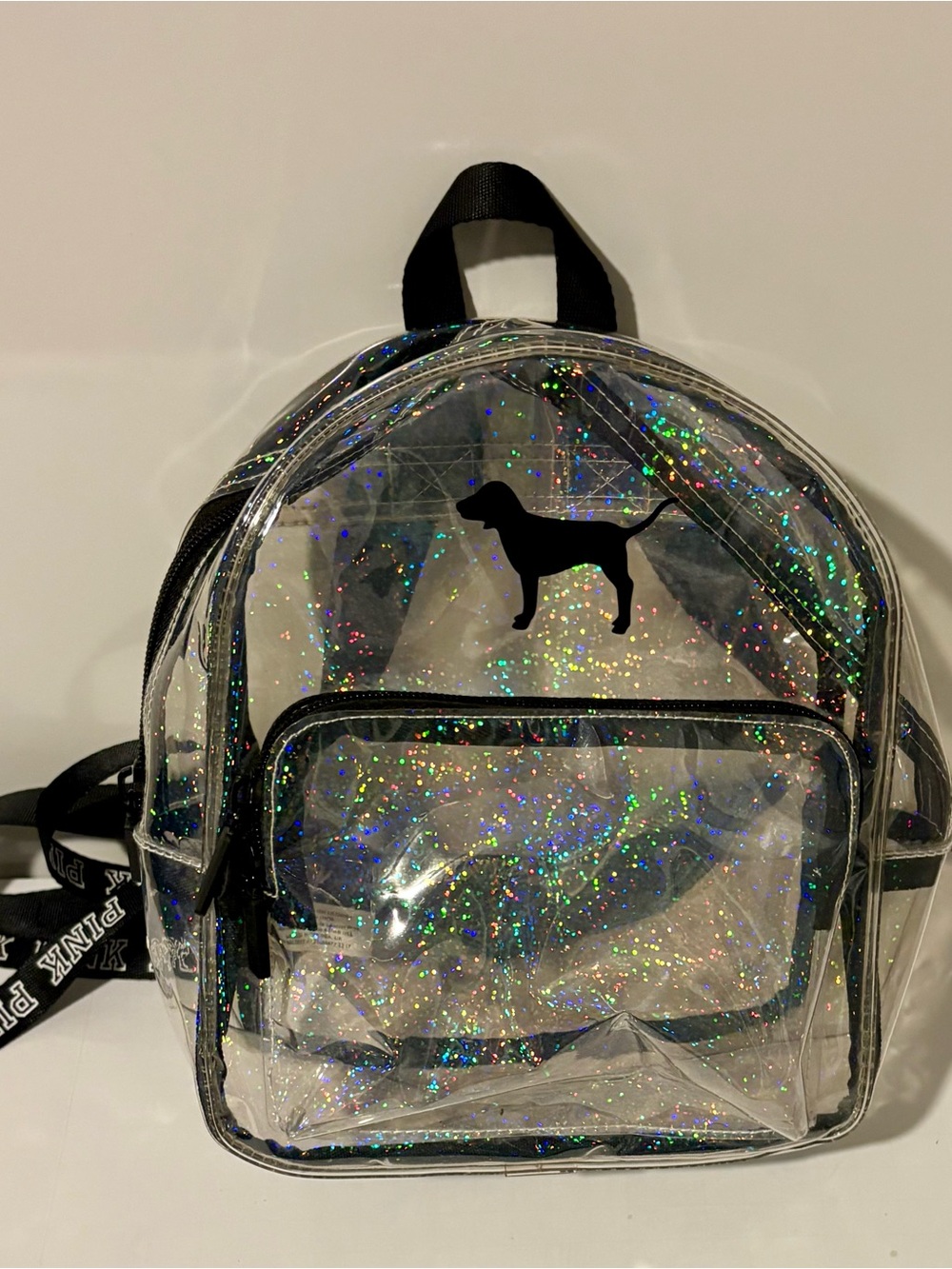 Victoria’s Secret PINK Clear Holographic Glitter Mini Backpack Dog Logo